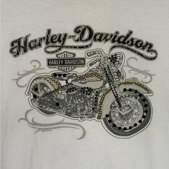 Y2K Harley Davidson Women's M Rhinestone Graphic Long Sleeve Tee Shirt Bling - Picture 2 of 8